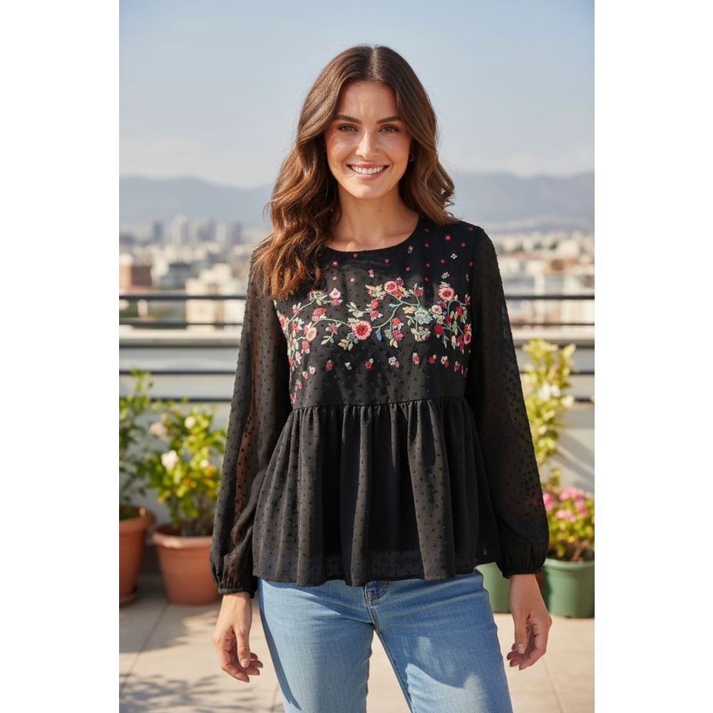 Jasmine &Juliana Blouse Womens Peasant Babydoll Top Cottagecore Floral sz M